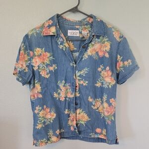 Vintage Villager Sport Floral Chambray Shirt Size 10
